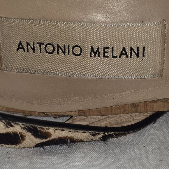 ANTONIO MELANI LEATHER ANKLE STRAP WEDGE SANDAL LEOPARD PRINT WOMENS SIZE 8.5 - Picture 9 of 9